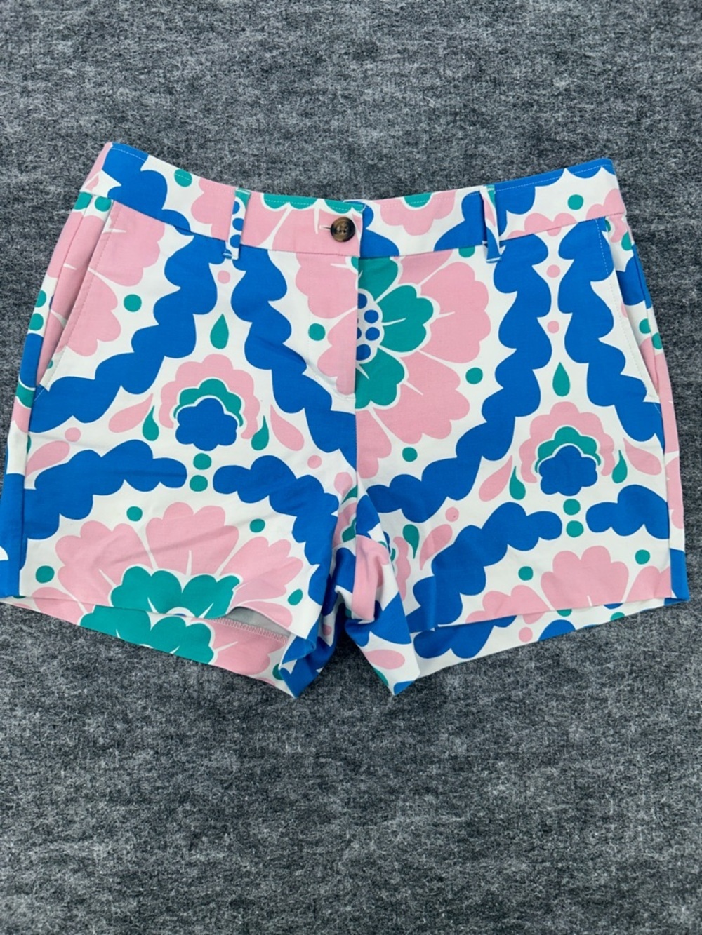 Boden Shorts Womens 6R Pink Blue Flower Floral Chino Khaki Casual Resort